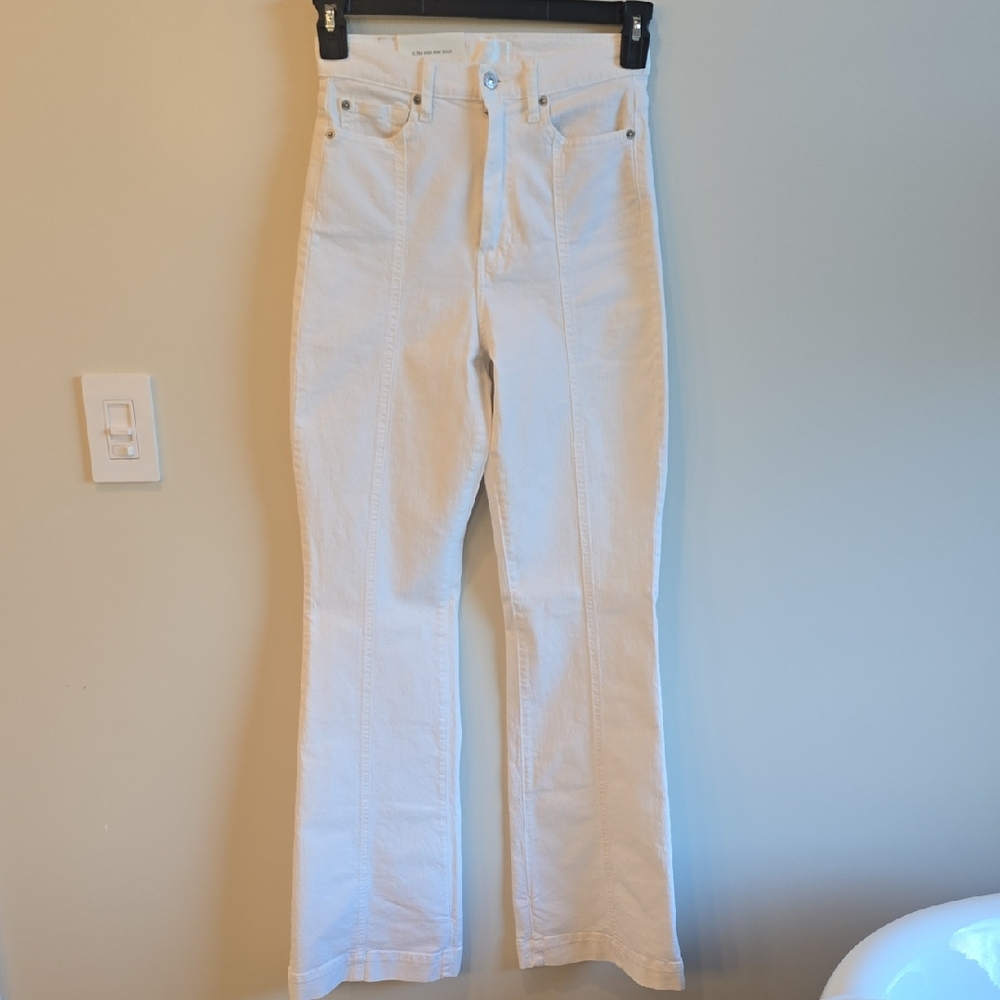 7 For All Mankind Women's White Flare Jeans